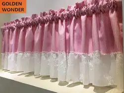 Красивые розовые полосатые КРУЖЕВНЫЕ ШТОРЫ на заказ в Корейском стиле, пасторальная половинная занавеска для кухонных дверей