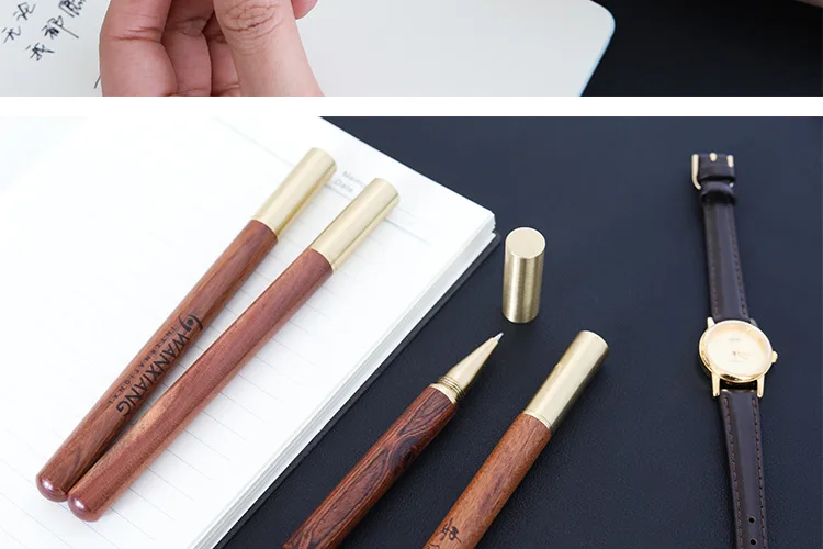 Винтажный 0,5 мм пение ручка деревянная медная шариковая ручка металлическая латунная гелевая ручка может на заказ Надпись Логотип
