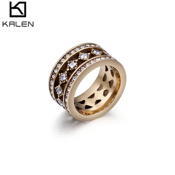 

KALEN High Quality Women Rings Stainless Steel Cubic Zirconia Gold Romantic Rhinestone Finger Wedding Rings Jewelry Women Gifts