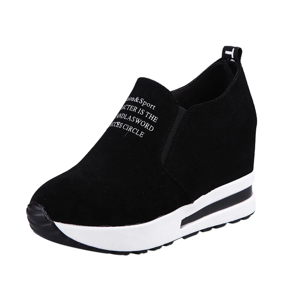 Женские модные кроссовки; повседневная обувь из флока без шнуровки на толстой платформе; спортивная прогулочная обувь; кроссовки на танкетке; водонепроницаемые кроссовки;# VB30 - Цвет: Black