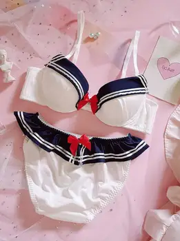 

Japanese Girl Soldier moonUnderwear Lovely Girl's Heart Soft Girl's Small Chest Gathered with Steel Ring Navy Bra cosplay Suit