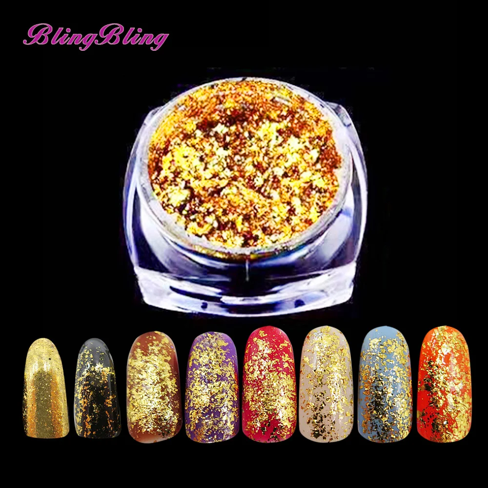 Blingbling цвет серебристый золотой блеск ногтей хлопья эффект зеркала хром