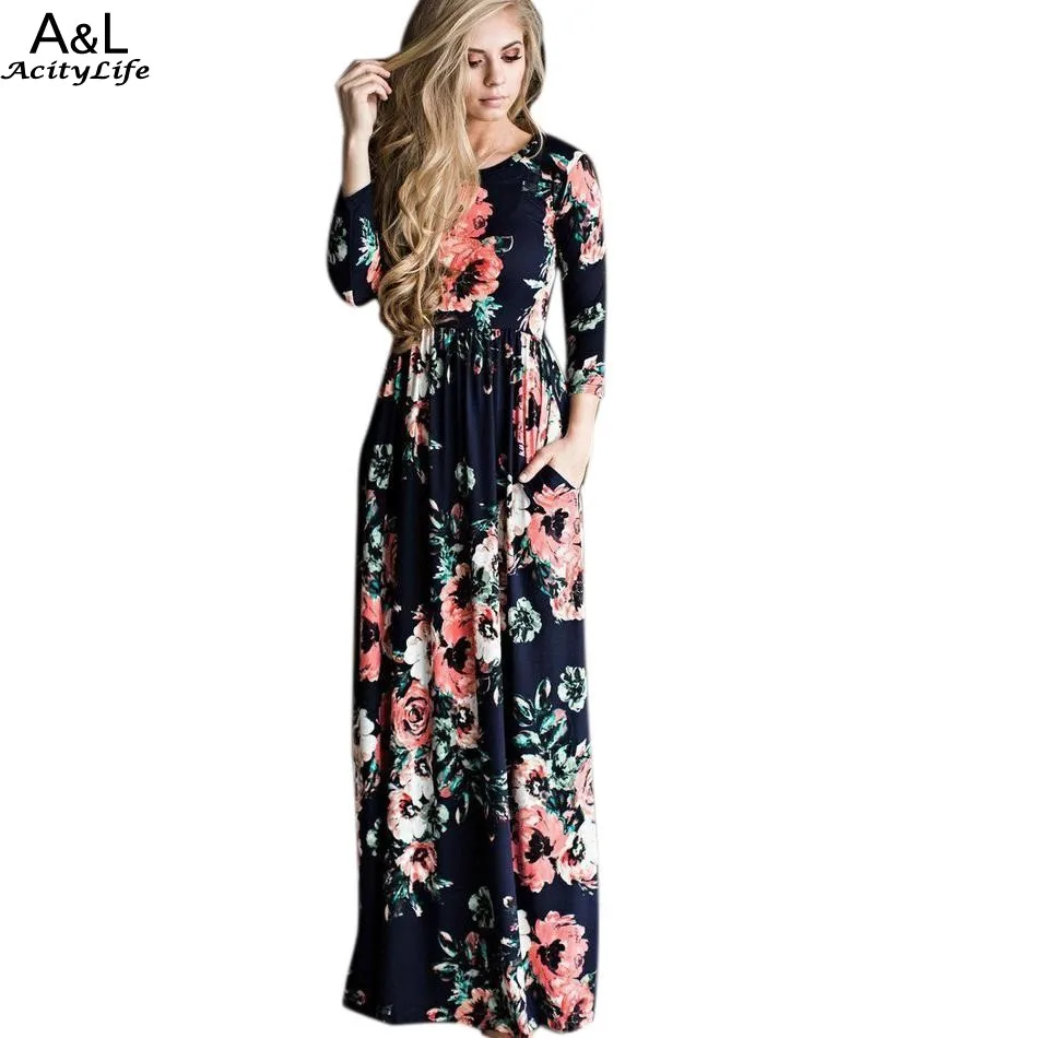 FANALA Autumn Long Maxi Dress Robe Longue Long