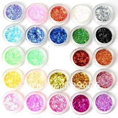 24 COLOR LACE GLITTER DUST TINSEL THREADS FOR NAIL ART Free Shipping