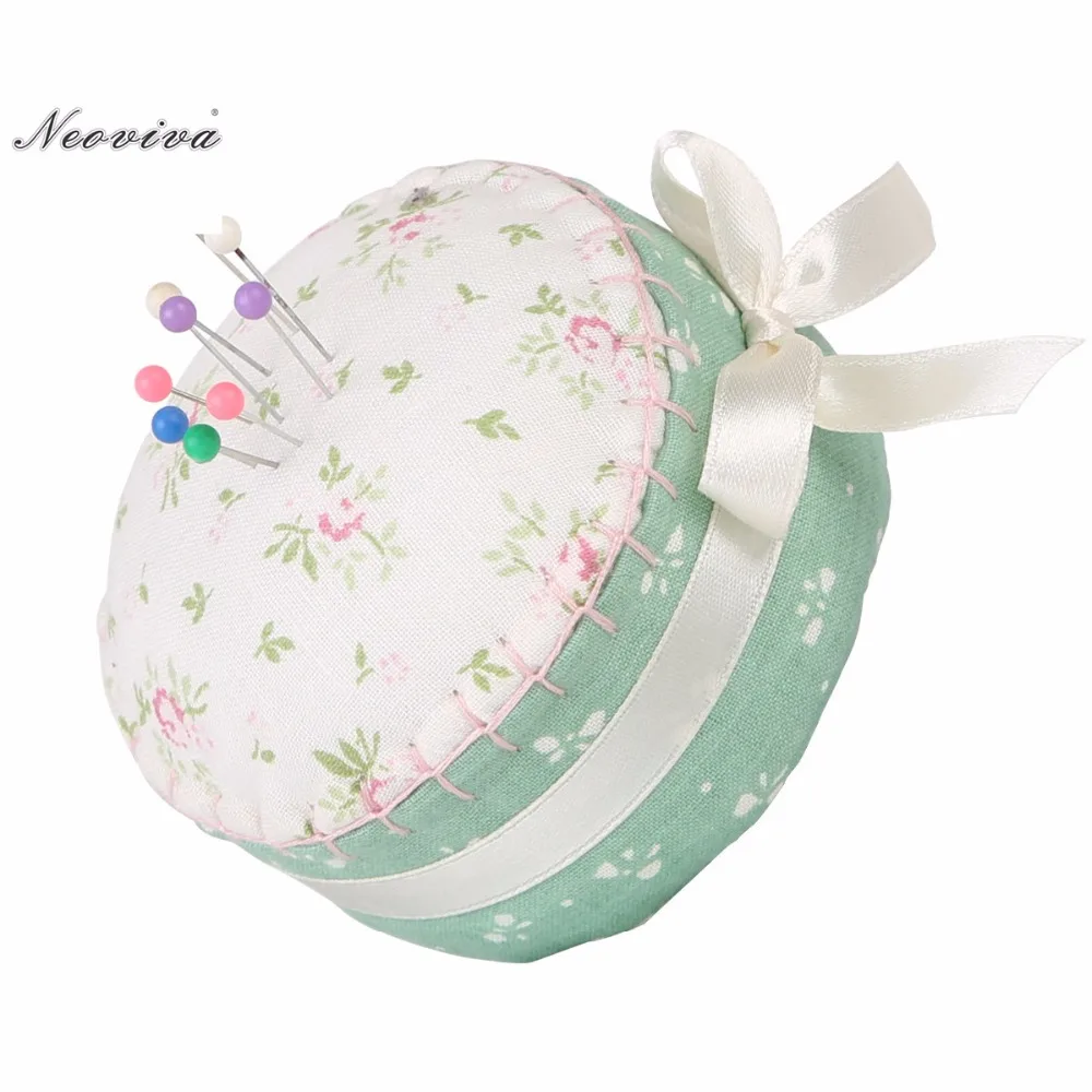 

Neoviva Pin Cushion for Needlework with Ribbon Knot, Style Cupcake, Pack of 2, Floral Mist Green