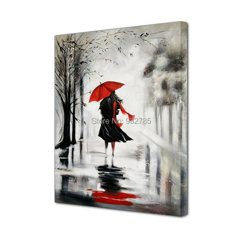 Unframed-100-Hand-Painted-Oil-Painting-Red-Umbrella-Black-Dress-Sexy-Girl-Modern-Figure-Painting-On (4)