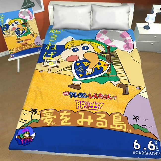 Милая аниме печать Crayon Shin-chan Mario гладкая простынь Твин Полный Королева Король Размер Дети Спальня Декор в общежитии мультфильм тканевые простыни - Цвет: 3