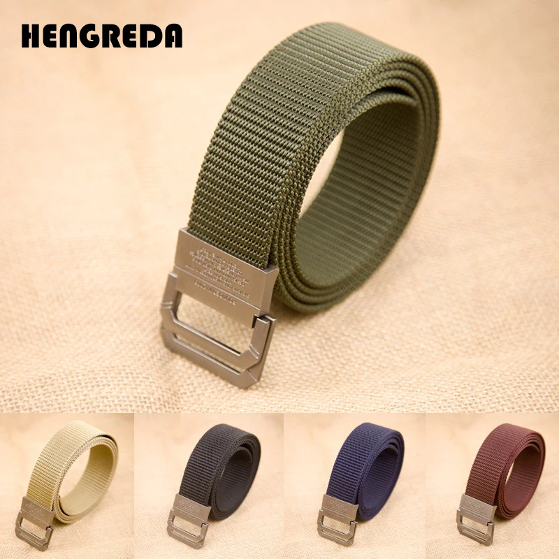 

Nylon Tactical Belt 2019 Men Army Waist Belts Travel Ladies Double Ring Metal Buckle Hengreda for Cowboy Jeans Pants