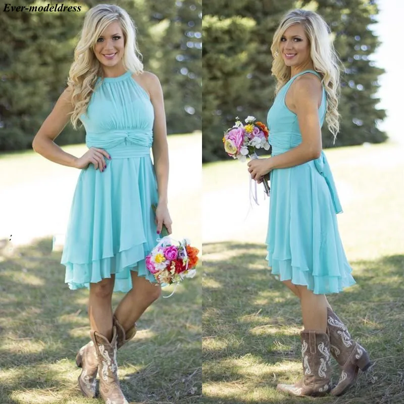 2019 Chiffon Short Bridesmaid Dresses Knee Length Pleats Maid of Honor Dress Wedding Guest Party Gowns Vestido de dama de honor