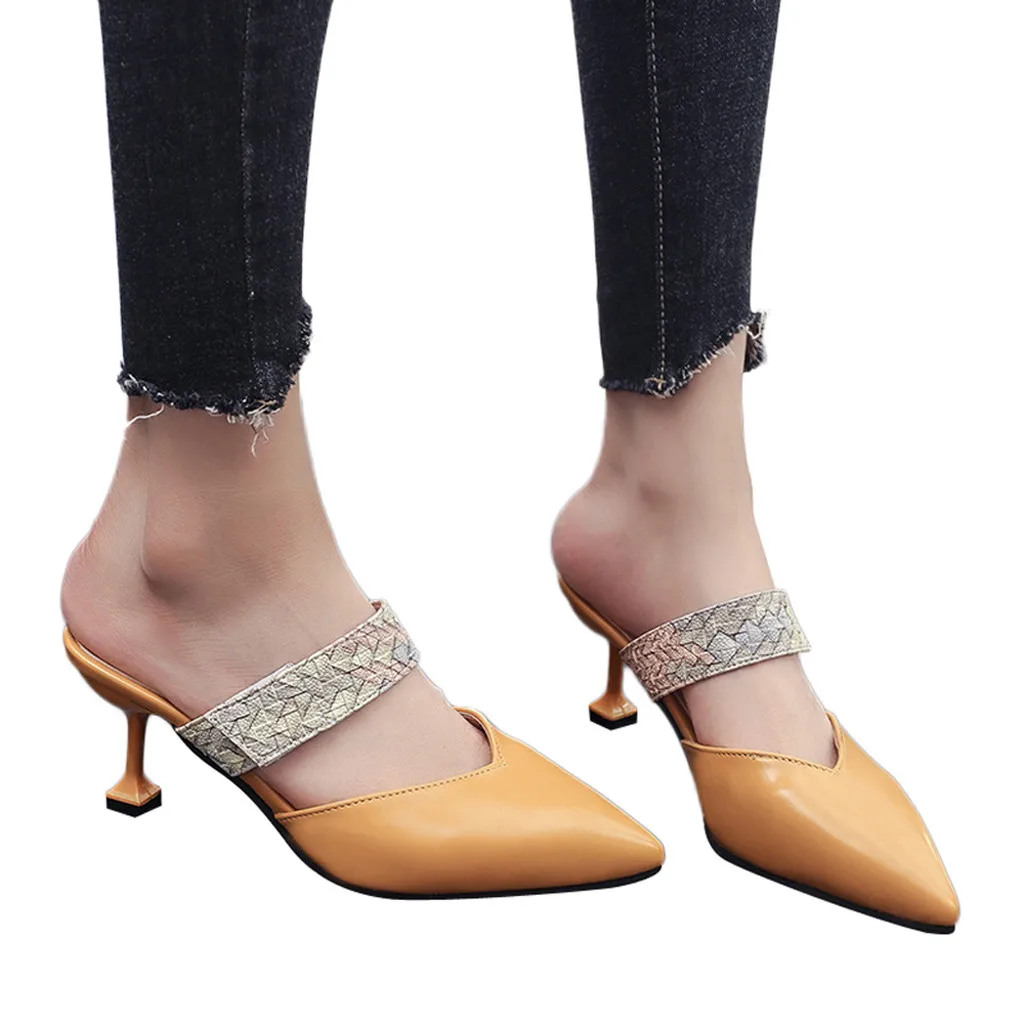 

YOUYEDIAN luxury shoe Women's Sandals Pointed Snake Single Shoes Casual Stiletto Slippers Ladies Shoes haut talon femme bleu#G25