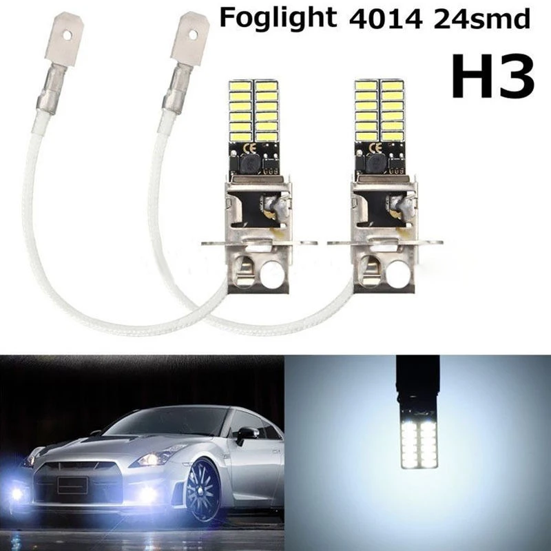 

2Pcs Set 12V H3 White 24-SMD 4014 LED High Power Bulb DRL Fog Light Driving Lamp