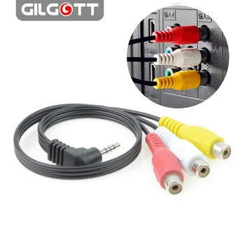 

High Speed 90degree 3.5 mm Male Jack To 3 RCA Female Plug Adapter Audio Converter Video AV Cable Wire Cord