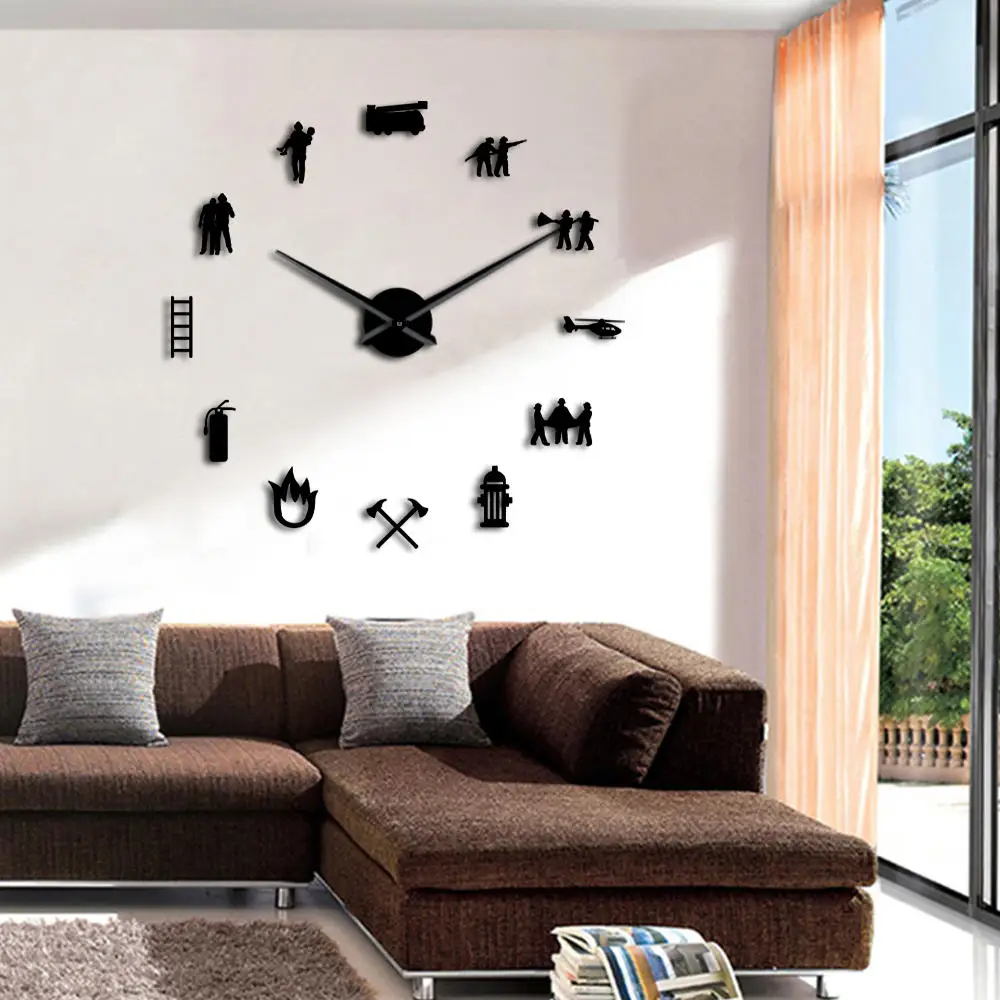

Firemen Fire Fighting DIY Giant Wall Clocks Mirror Effect Large Wall Watches Wall Art Decor For Fire Department Office