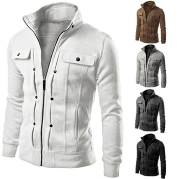 

2017 New Men Solid Color Jacket Slim Fit Stand Collar Zipper Short Coat Winter Outwear