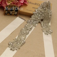 MissRDress ручная вышивка стразами пояс невесты стразы свадебные пояса серебряный Кристалл Sash для невесты платье JK826