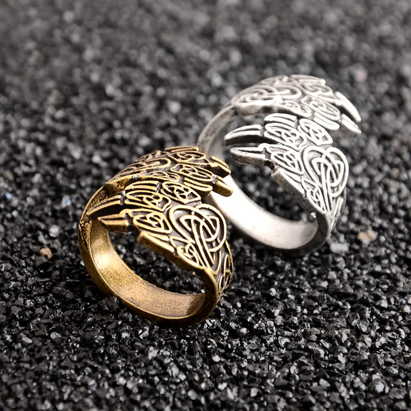 

1pcs Antique Silver Gold Norse Runes Viking Bear Wolf Paw Ring Adjustable For Men Women Nordic Gothic Adjustable Amulet Jewelry