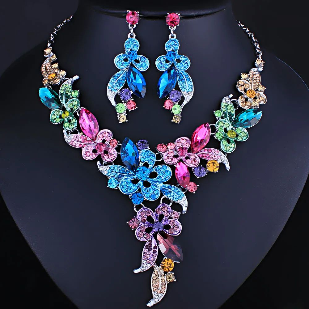 FARLENA Jewelry High Quality Crystal Glass Necklace Earrings set for