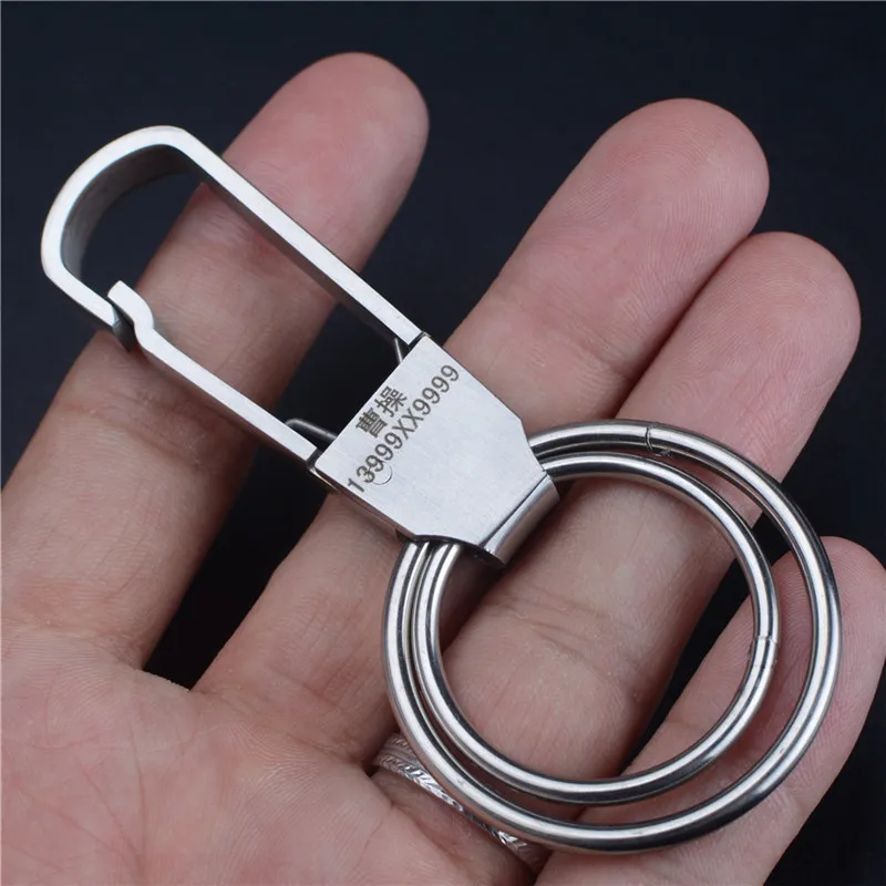 QOONG Custom Lettering 304 Stainless Steel Keychain Manual Keyring