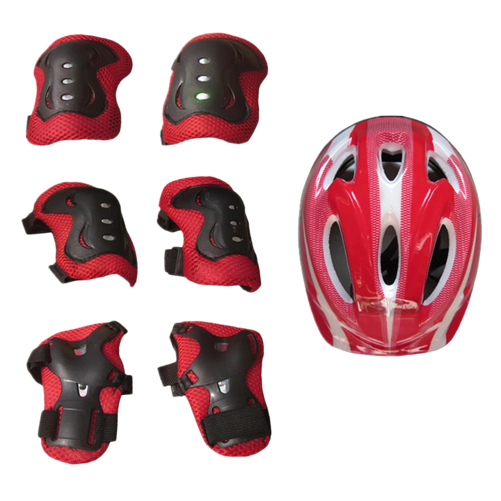 Child's 7Pcs Cycling Roller Skating Protective Gear Set 58-62cm Safety Helmet+Knee&Elbow Pads+Wrist Guards Kids Protective Gear