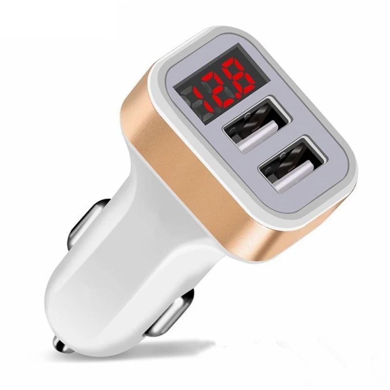  Car Charger Digital Display Dual Port USB Adapter 2.1A Car-Charger Double Type C USB For Samsung Mobile Phone Fast Charging 