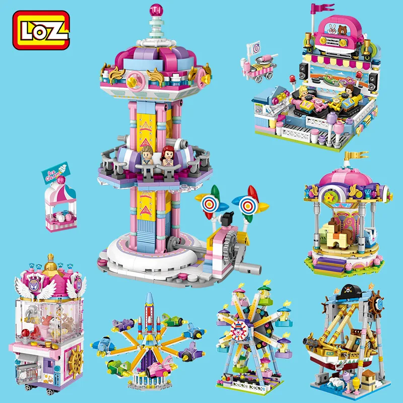 

LOZ City Street View Mini Blocks Amusement Park Pirate Ship Ferris Wheel Doll Machine Creator Model Assembly Toys for Children