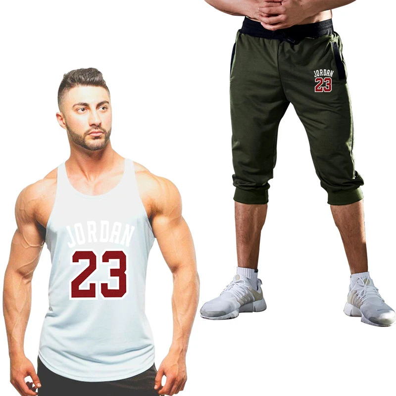 Summer Hot Sale Men's Sets tank top+short pant men Two Pieces Sets Casual Tracksuit Male2019 Casual Gyms Fitness short pant  men