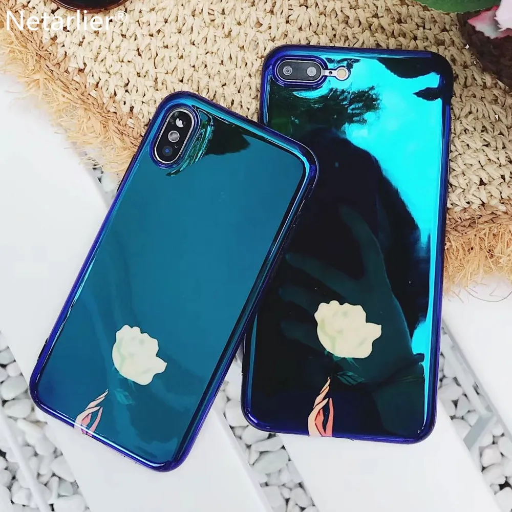 Netarlier Blue Light Phone Case For Iphone X A White Rose Flower Glossy
