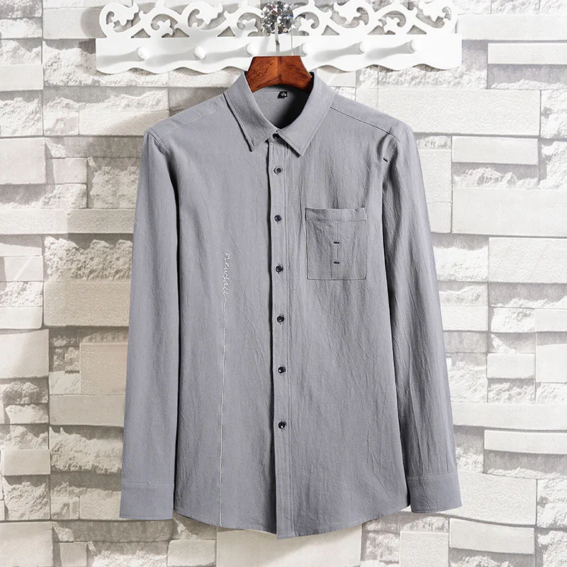 Новое поступление, брендовые рубашки для мужчин, осенняя деловая рубашка, мужская рубашка с коротким рукавом и отложным воротником, смокинг, приталенная M-5XL - Цвет: Grey