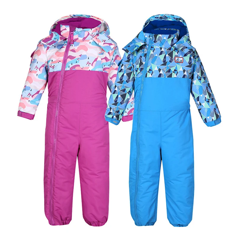 

2019 Winter Baby Boy Bodysuits Patchwork Sports Kids Girls Outfit Fleece Hooded Snow Suits Windproof Toddler Clothes Jumpsuit