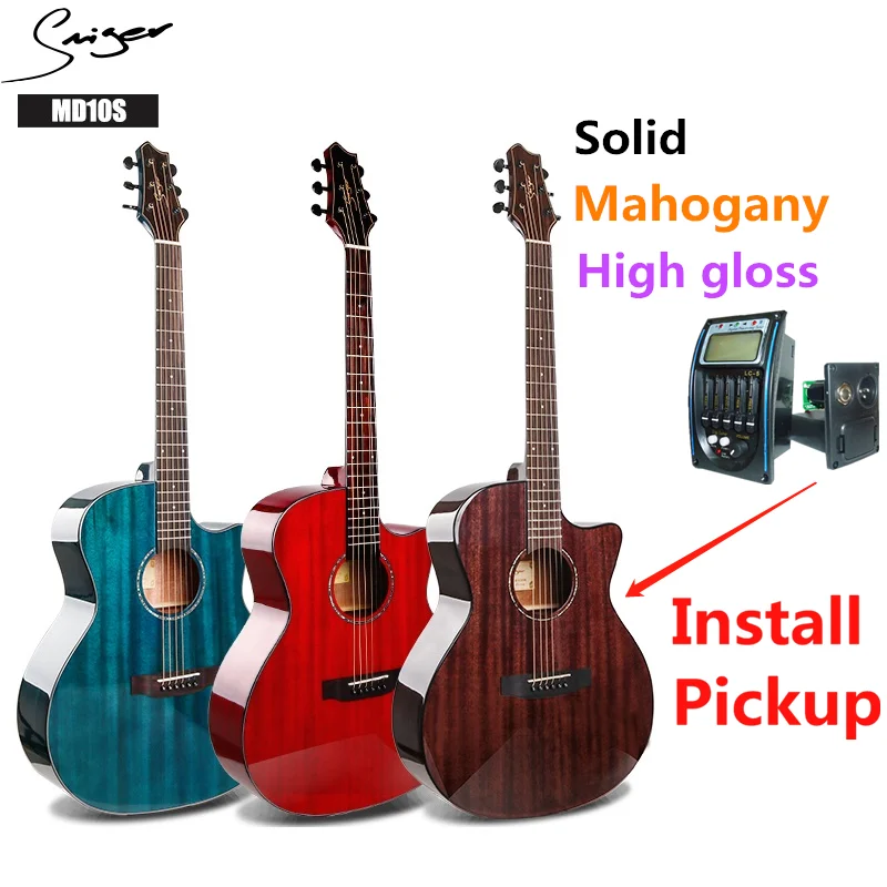 

Guitar Acoustic Electric Solid Mahogany Steel-String 40 Inches A-Body Guitarra 6 Strings Folk Pop Cutaway High Gloss Pickup Red