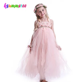 

Girls Princess Peach Flowers Tutu Dress 2018 Summer Children Floral Bridesmaid Wedding Ball Gown Baby Birthday TUTU Clothing