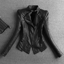 Новинка, тонкая кожаная куртка с воротником, Женская Короткая кожаная куртка, женская черная весенняя и осенняя мотоциклетная куртка