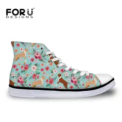 FORUDESIGNS/Женская обувь из вулканизированной ткани с милым принтом собаки и цветка; парусиновая обувь с высоким берцем; обувь на плоской