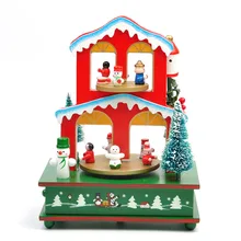 Cute Cartoon Colorful Rotating Wooden Jingle Bells Music Box Christmas Table Decoration New Year Party Christmas Kids Gift