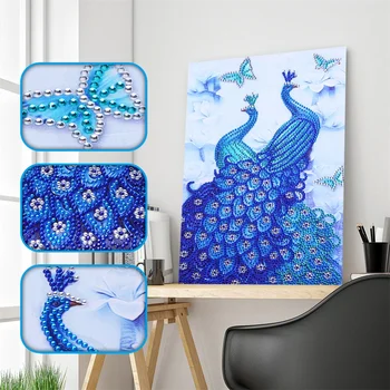 

5D DIY Diamond Painting Cross Stitch Animal DualPeacock partial Diamond Embroidery Special Shaped Diamond Painting Rhinestone