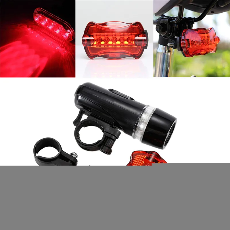

1PCS OUTDOOR LED Kit Bike Front Head Light + Rear Flashlight Multi-Functional Waterproof 5 LED Bicycle Cycling Light Hot Selling