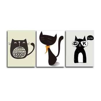 

Laeacco 3 Panel Posters and Prints Canvas Calligraphy Painting Black Cat Wall Artwork for Living Room Home Decoration Pictures