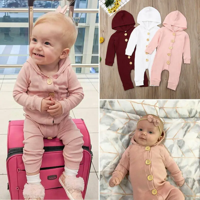

US Newborn Baby Girl Boy Clothes Long Sleeve Knitted Cotton Hooded Romper Autumn Clothes