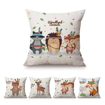 

Cartoon Style Woodland Animals Baby Nursery Art Print Cushion Cover Owl Panda Deer Rabbit Kids Home Decor Sofa Throw Pillow Case