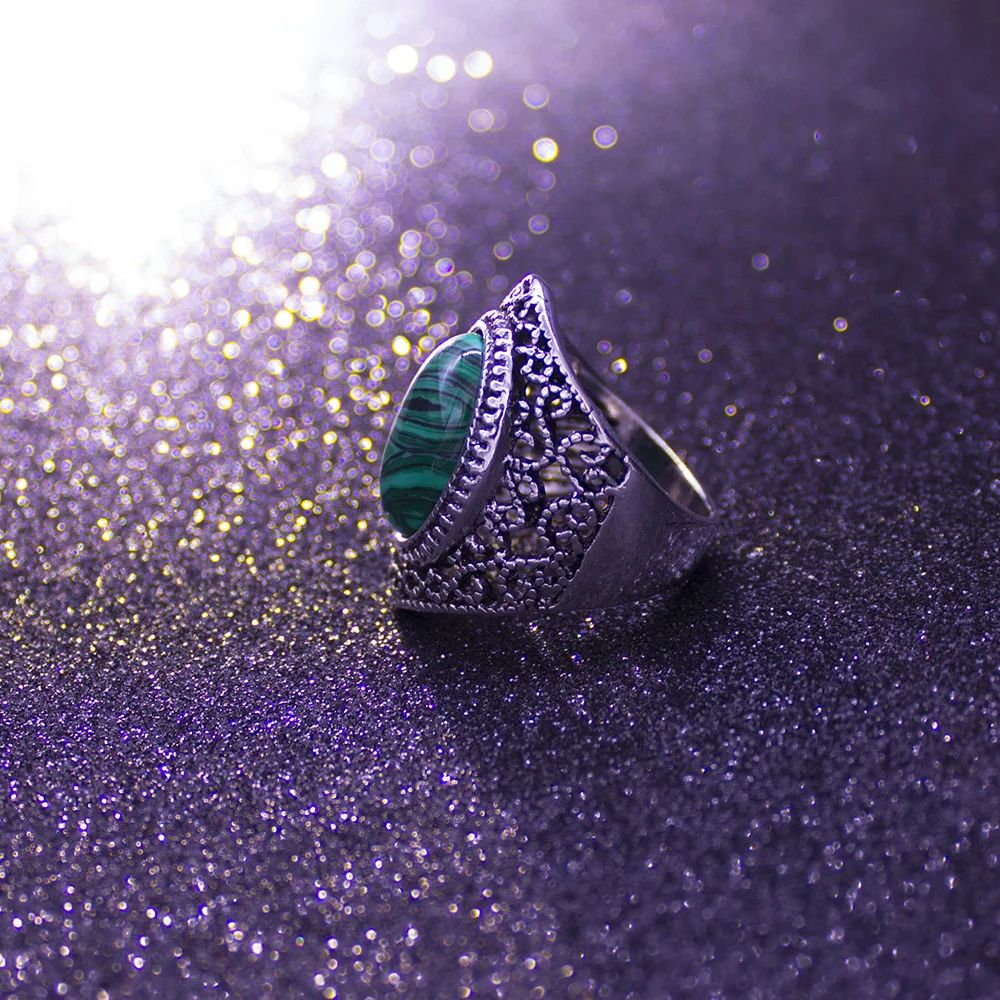 Bohemian Vintage Stone Ring for Women High Quality Fashion Silver Color Big Female Anniversary Wedding Bands Ring Jewerly