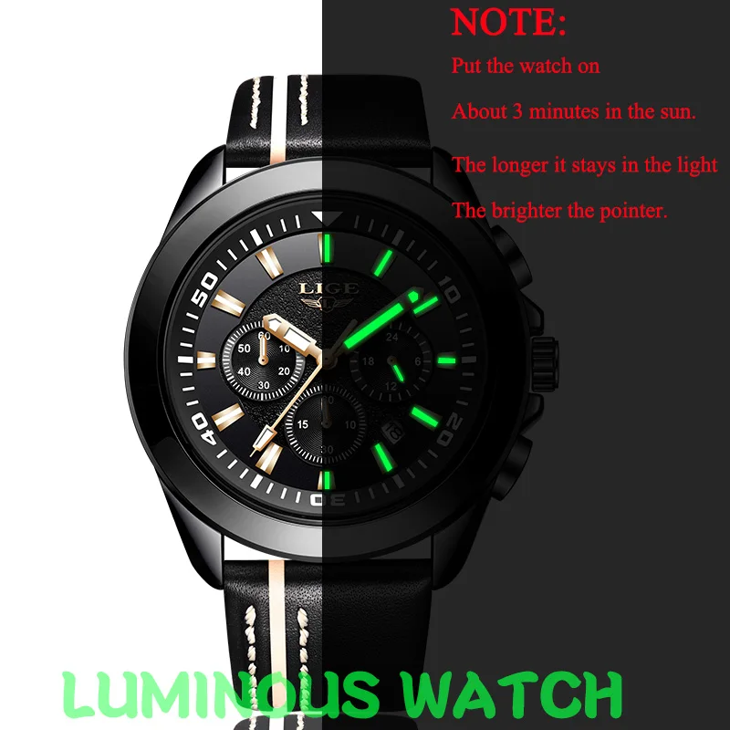 

LIGE Mens Watches Top Brand Luxury Men Casual Sport Watches Mens Leather Waterproof Watch Quartz Watch Relogio Masculino+Box