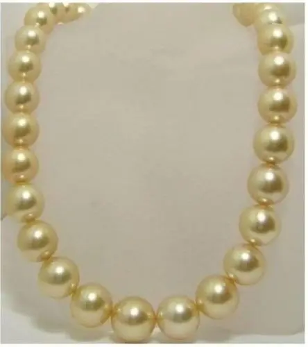 

Free Shipping >>>>>18 INCHES AAA 10-11mm south sea golden pearls necklace 14K
