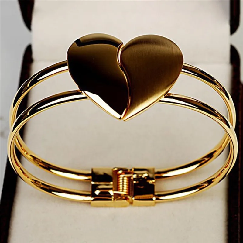 

6.8*5.5CM Lady Girl Elegant Gold Heart Shape Bangle Love Girlfriend Gifts Wristband Bracelet Jewelry Decoration Accessories