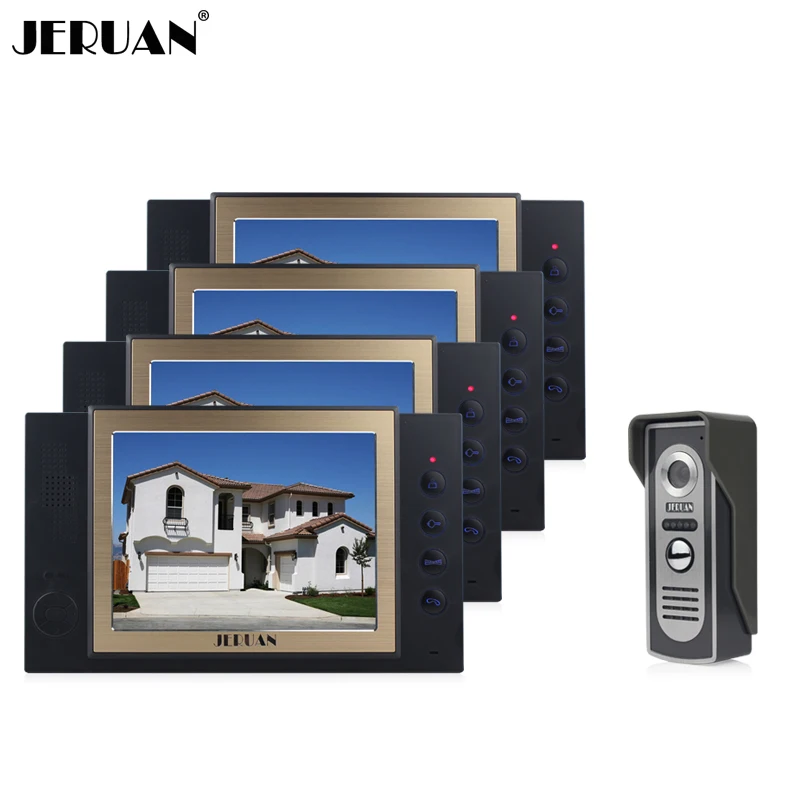

JERUAN 8 Inch Door Phone Doorbell System One To Four Doorphone Video Recording Photo Taking Intercom