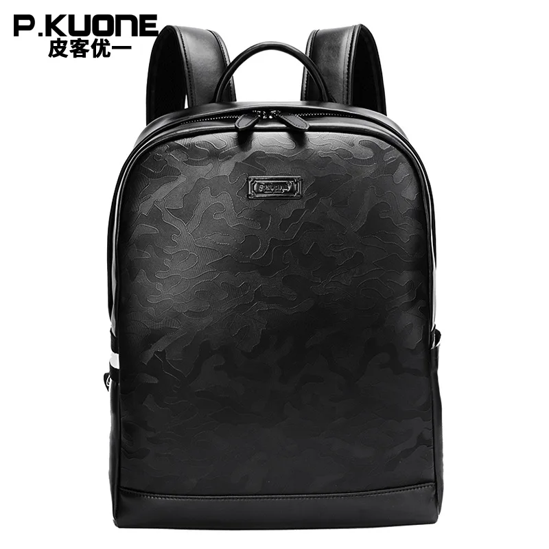

P.KUONE High Quality Waterproof Laptop Messenger New Fashion Men Luxury Male Bag Travel Backpack School Bag Genuine Leather