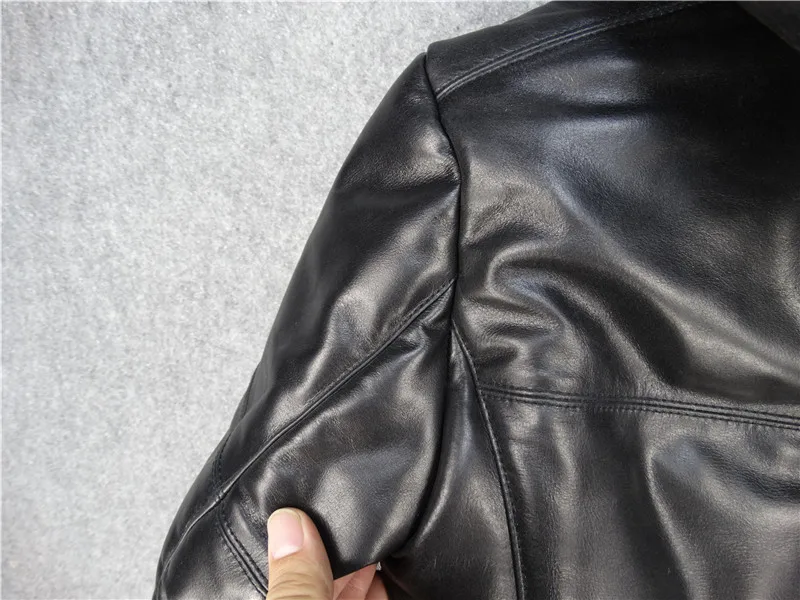 Free shipping.Fashion slim quality genuine leather jackets,Brand new casual mens cowhide coat,style winter warm cotton jackets black sheepskin coat