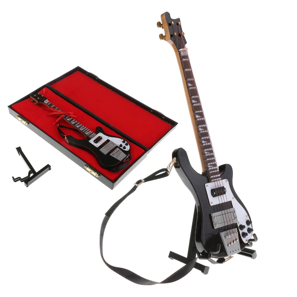 1/6 Wooden Electric Bass Model Musical Miniature for Action Figures