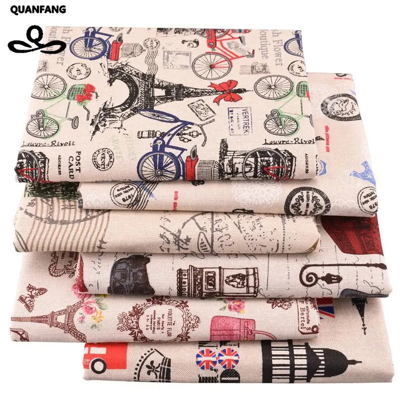 QUANFANG 6 шт./лот хлопковая льняная ткань с принтом для лоскутного шитья, шитья, сделай сам, диван, скатерть, ткань, занавеска, сумка, подушка