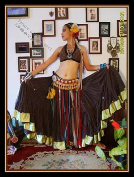 

cotton 4tiered 18yards Ats Gypsy tribal belly dance skirt with border EI06