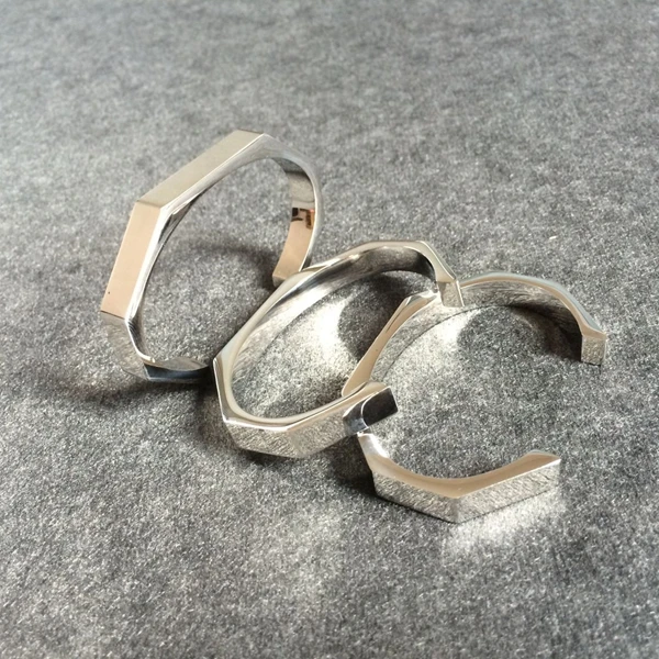 

Stainless steel curve bamboo joint silver open cuff bangle for men and women